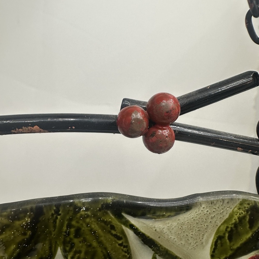 Red Cardinal Artisan Suncatcher Metal Decor Hanger 9" X 7" Holly Branch Glass - Picture 7 of 14